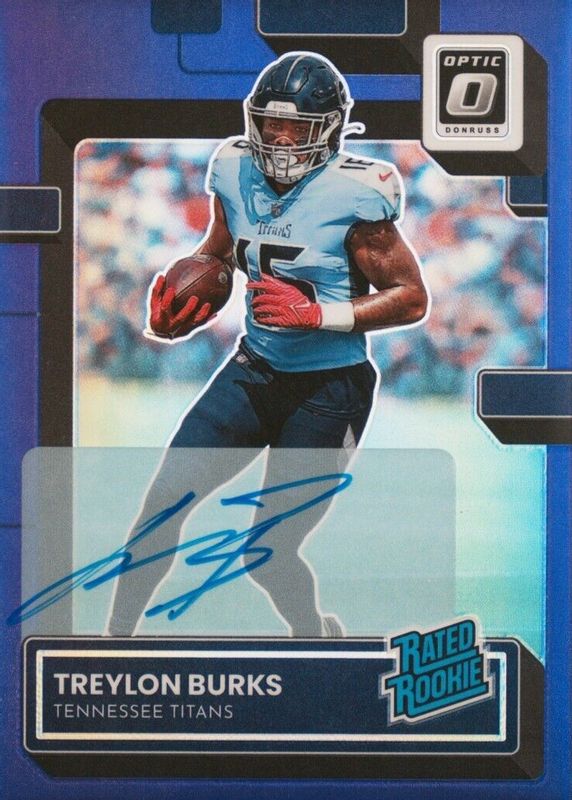 Treylon Burks 2022 Optic #212 Rated Rookie Autographs - Purple /35 Rookie PSA 9