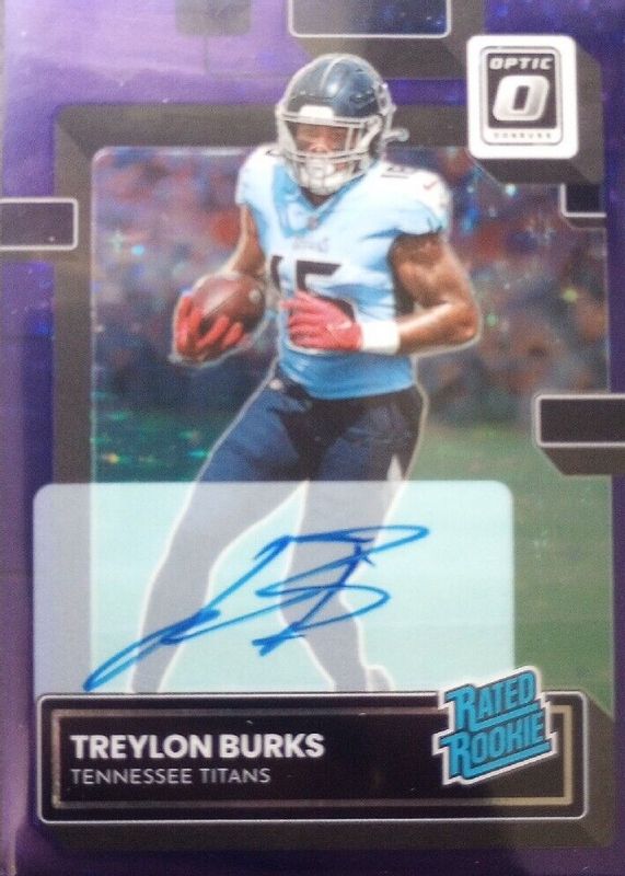 Treylon Burks 2022 Optic #212 Rated Rookie Autographs - Purple Stars (/50) Rookie PSA 9