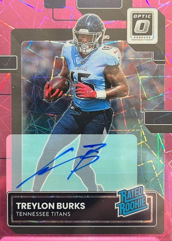 Treylon Burks 2022 Optic #212 Rated Rookie Autographs - Pink Velocity /50 PSA 10