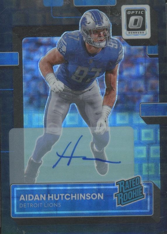 Aidan Hutchinson 2022 Optic #213 Rated Rookie Autographs - Black Pandora /25 Rookie BGS 9