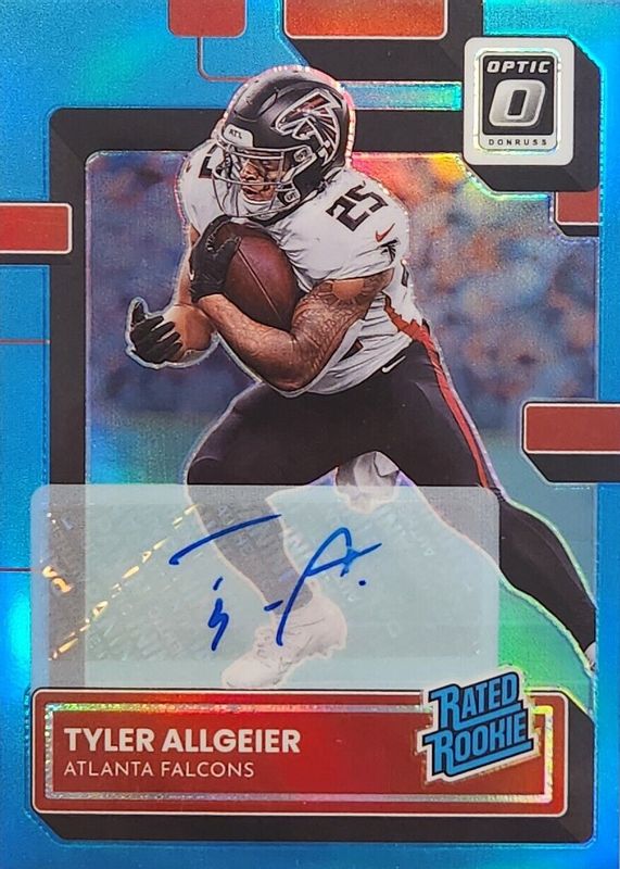 Tyler Allgeier 2022 Optic #278 Rated Rookie Autographs - Blue /99 Rookie PSA 10