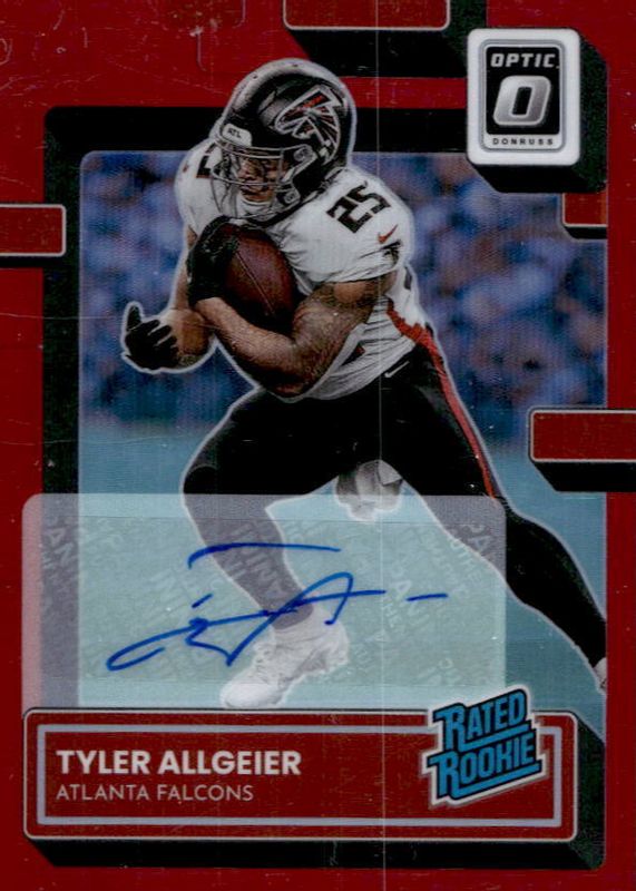 Tyler Allgeier 2022 Optic #278 Rated Rookie Autographs - Red /75 PSA 10