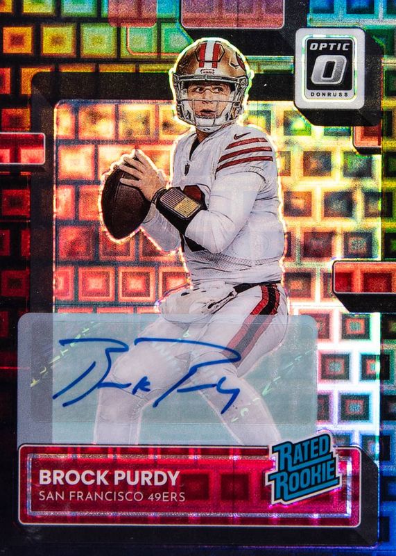 Brock Purdy 2022 Optic #277 Rated Rookie Autographs - Black Pandora /25 Rookie SGC 9