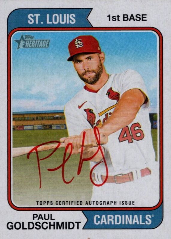 Paul Goldschmidt 2023 Topps Heritage #ROA-PG Real One Autographs - Red Ink /74 RAW