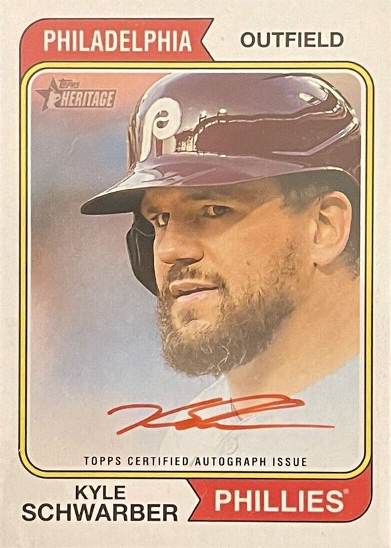 Kyle Schwarber 2023 Topps Heritage #ROA-KS Real One Autographs - Red Ink /74 RAW