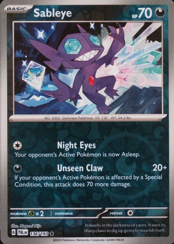 Sableye 2023 Scarlet & Violet: Paldea Evolved #136/193 Reverse Holo PSA 8