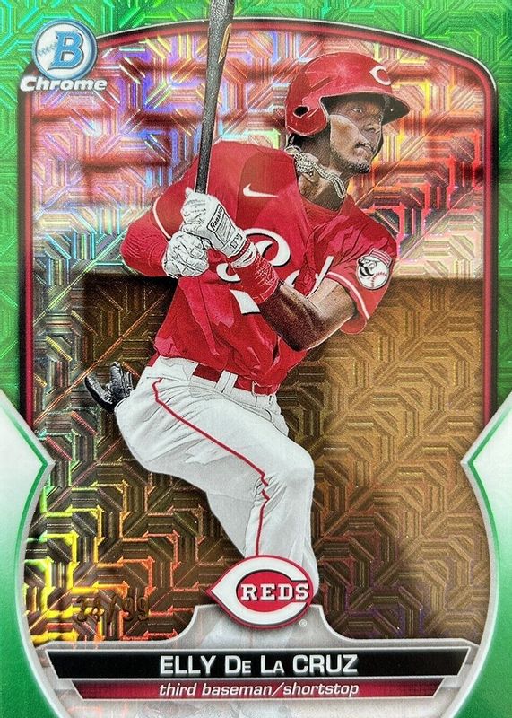 Elly De La Cruz 2023 Bowman Mega Box #BCP-65 Chrome Prospects - Green Mojo Refractor /99 PSA 10