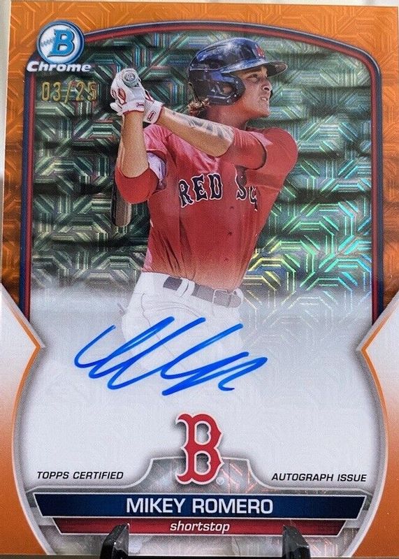 Mikey Romero 2023 Bowman Mega Box Chrome Prospect Auto - Orange Mojo  Refractor #BMA-MR Price Guide - Sports Card Investor