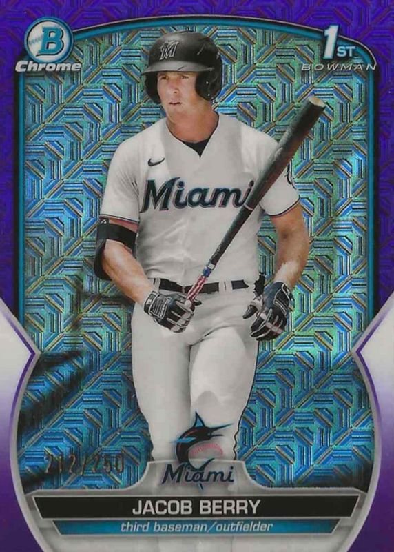 Jacob Berry 2023 Bowman Mega Box #BCP-108 Chrome Prospects - Purple Mojo Refractor /250 (1st) PSA 10