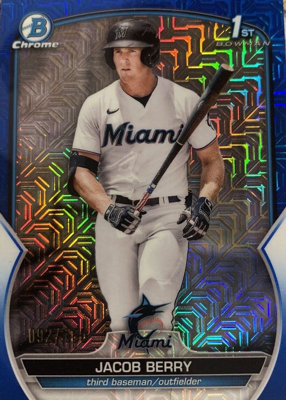 Jacob Berry 2023 Bowman Mega Box #BCP-108 Chrome Prospects - Blue Mojo Refractor /150 (1st) PSA 10