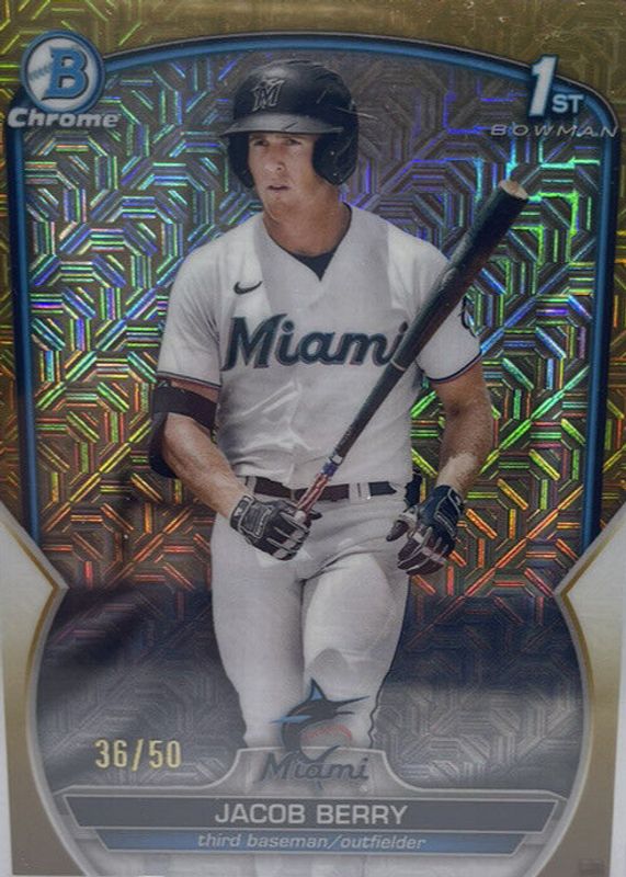 Jacob Berry 2023 Bowman Mega Box #BCP-108 Chrome Prospects - Gold Mojo Refractor /50 (1st) PSA 10