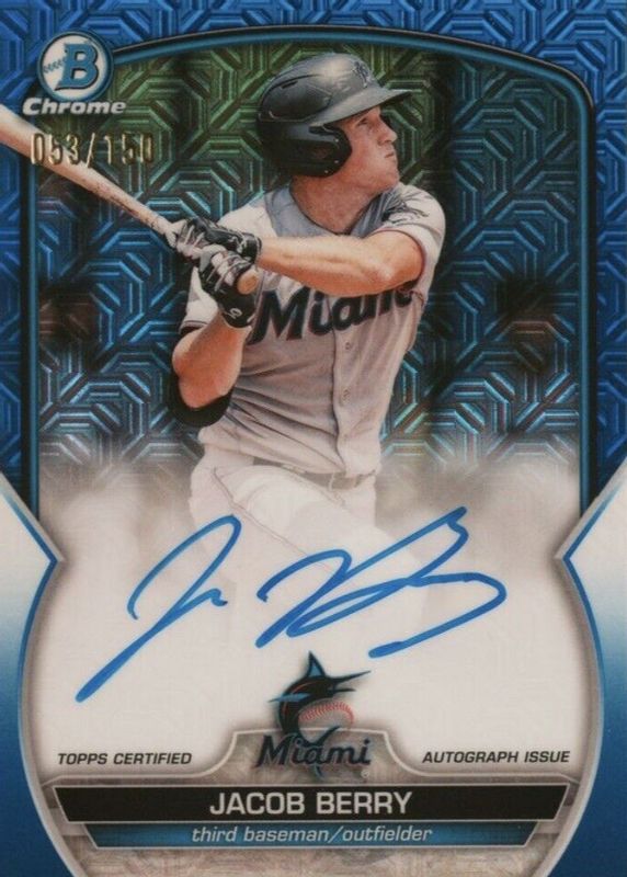 Jacob Berry 2023 Bowman Mega Box #BMA-JBY Chrome Prospect Auto - Blue Mojo Refractor /150 PSA 10