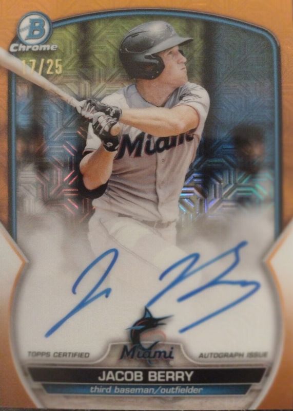 Jacob Berry 2023 Bowman Mega Box #BMA-JBY Chrome Prospect Auto - Orange Mojo Refractor /25 PSA 10