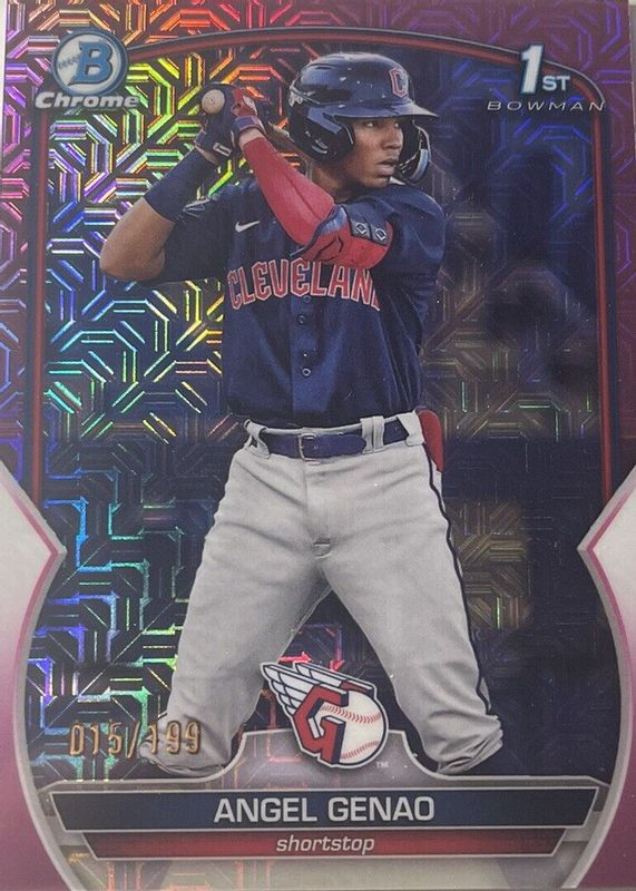 Angel Genao 2023 Bowman Mega Box #BCP-140 Chrome Prospects - Pink Mojo Refractor /199 (1st) BGS 9