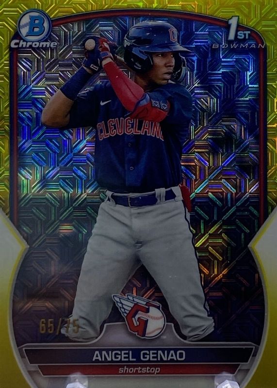 Angel Genao 2023 Bowman Mega Box #BCP-140 Chrome Prospects - Yellow Mojo Refractor /75 (1st) SGC 9.5