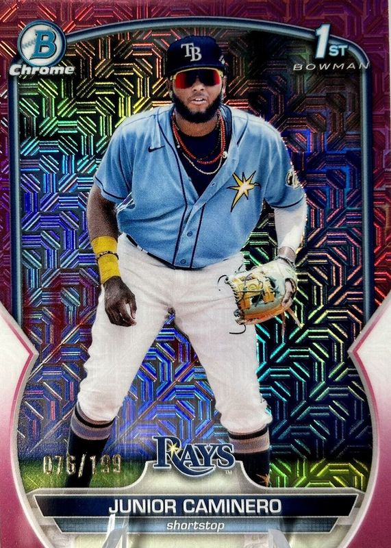 Junior Caminero 2023 Bowman Mega Box #BCP-61 Chrome Prospects - Pink Mojo Refractor /199 (1st) RAW