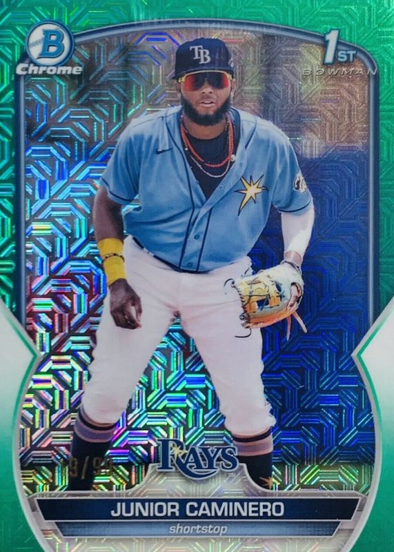 Junior Caminero 2023 Bowman Mega Box #BCP-61 Chrome Prospects - Green Mojo Refractor /99 (1st) RAW