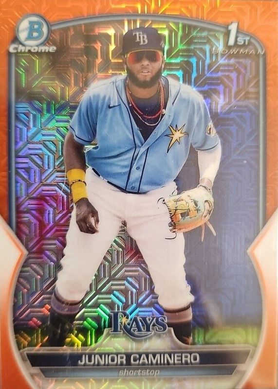 Junior Caminero 2023 Bowman Mega Box #BCP-61 Chrome Prospects - Orange Mojo Refractor /25 (1st) PSA 10