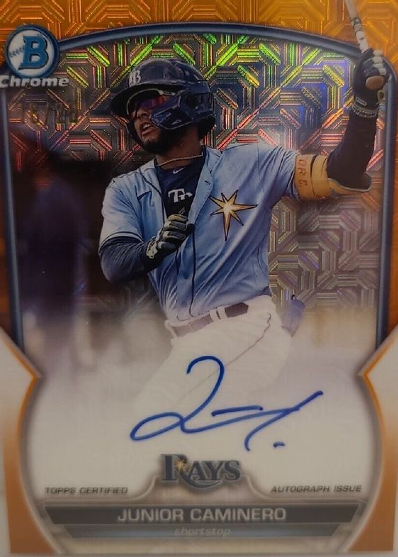 Junior Caminero 2023 Bowman Mega Box #BMA-JC Chrome Prospect Auto - Orange Mojo Refractor /25 SGC 10