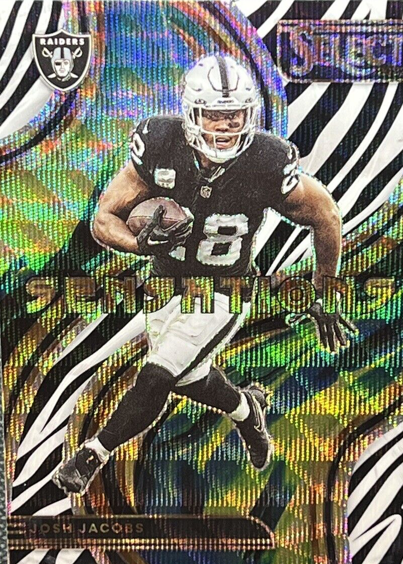 PANINI NFLカード SELECT PRIZM JOSH JACOBS OAKLAND RAIDERS 25/25 #81 送料無料 中古 IT1 Josh Jacobs 2022 Select #SEN-12 Sensations - Zebra /(SSP