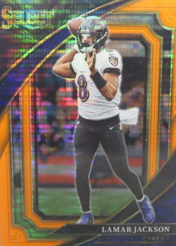 Lamar Jackson 2022 Select #334 Suite Level Neon Orange Pulsar /7 RAW