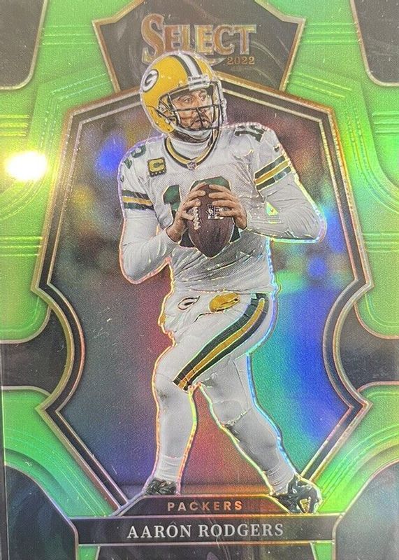 Aaron Rodgers 2022 Select #136 Premier Level Neon Green /49 PSA 10