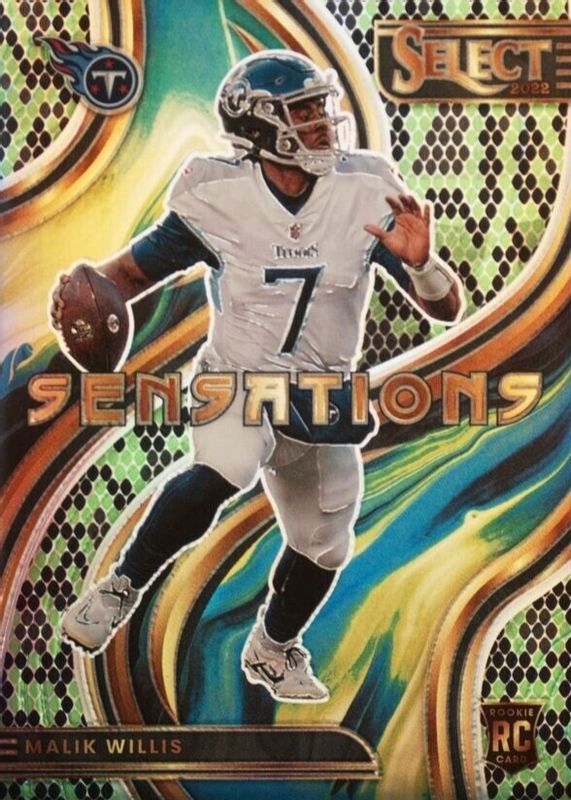 Malik Willis 2022 Select #SEN-21 Sensations - Green & Black Snakeskin /2 Rookie RAW