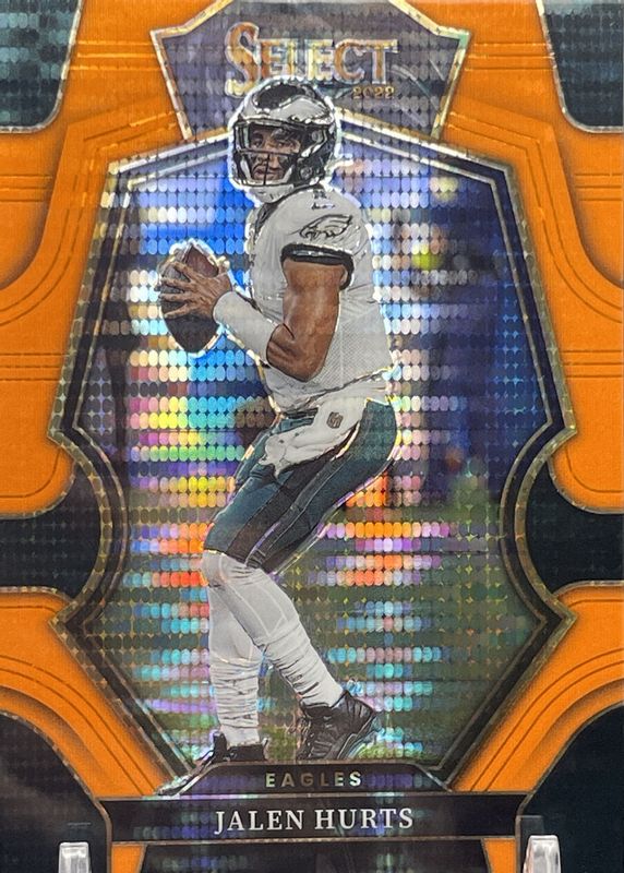 Jalen Hurts 2022 Select #179 Premier Level Neon Orange Pulsar /7 SGC 9.5