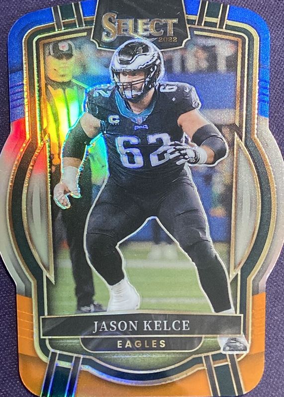 Jason Kelce 2022 Select #220 Club Level Blue & Orange Die-Cut /35 PSA 10