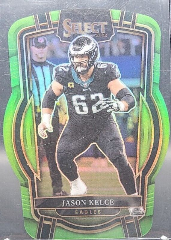 Jason Kelce 2022 Select #220 Club Level Neon Green Die-Cut /299 PSA 10