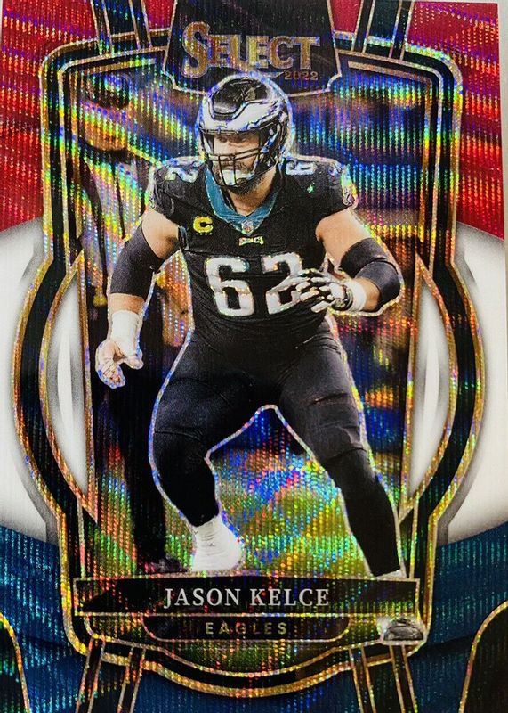 Jason Kelce 2022 Select #220 Club Level Tri-Color /149 PSA 10