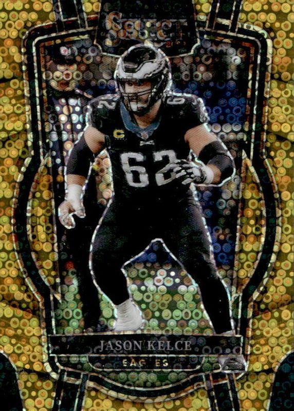 Jason Kelce 2022 Select #220 Club Level Gold Disco /10 PSA 10