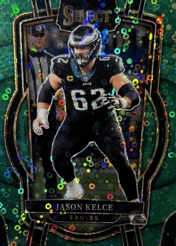 Jason Kelce 2022 Select #220 Club Level Green Disco /5 PSA 10