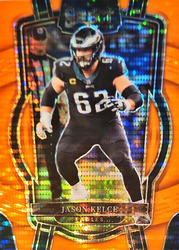 Jason Kelce 2022 Select #220 Club Level Neon Orange Pulsar /7 PSA 10