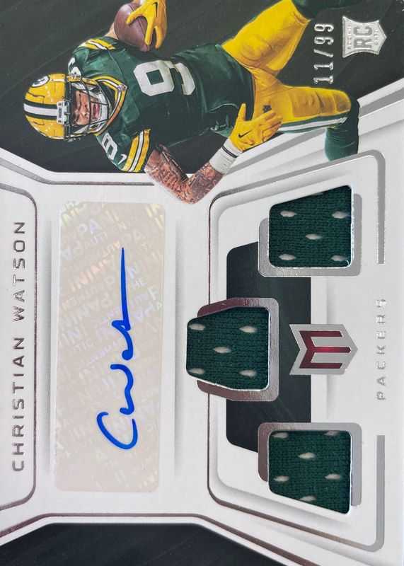 Christian Watson 2022 Chronicles #MJA-CHW Momentum Triple Jersey Autographs (/99) Rookie RAW