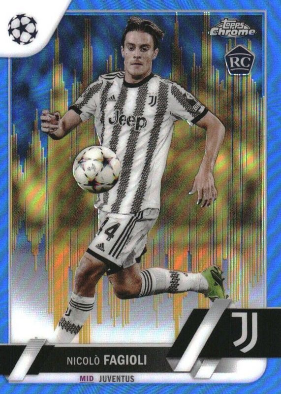 Nicolo Fagioli 2022 Topps Chrome UEFA Club Competitions #53 Blue & Gold Seismic Refractor /75 Rookie PSA 10