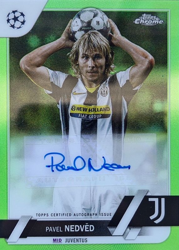 Pavel Nedved 2022 Topps Chrome UEFA Club Competitions #CA-PN Autographs - Neon Green Refractor /99 PSA 10