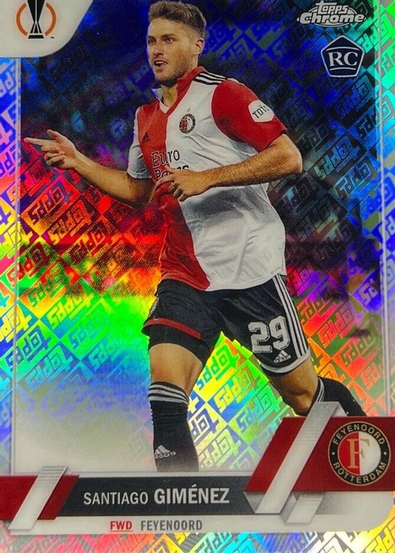 Santiago Gimenez 2022 Topps Chrome UEFA Club Competitions #153 Toppsfractor /52 Rookie PSA 9