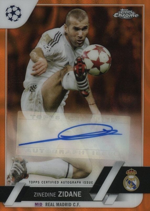 Zinedine Zidane 2022 Topps Chrome UEFA Club Competitions #CA-ZZ Autographs - Orange Lava Refractor BGS 9