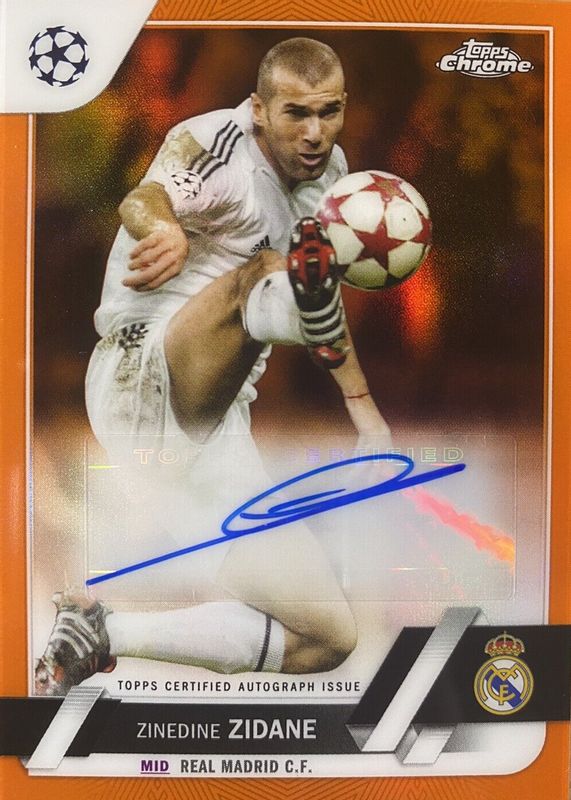 Zinedine Zidane 2022 Topps Chrome UEFA Club Competitions #CA-ZZ Autographs - Orange Refractor /25 BGS 9