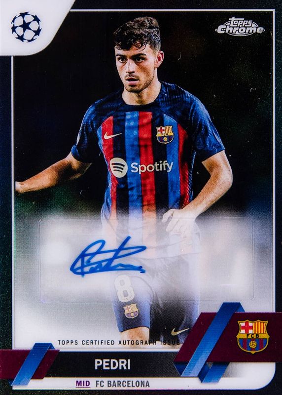 Pedri 2022 Topps Chrome UEFA Club Competitions #CA-P Autographs - Black Refractor /10 PSA 10