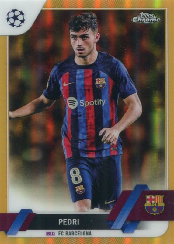 Pedri 2022 Topps Chrome UEFA Club Competitions #136 Gold Refractor /50 PSA 10