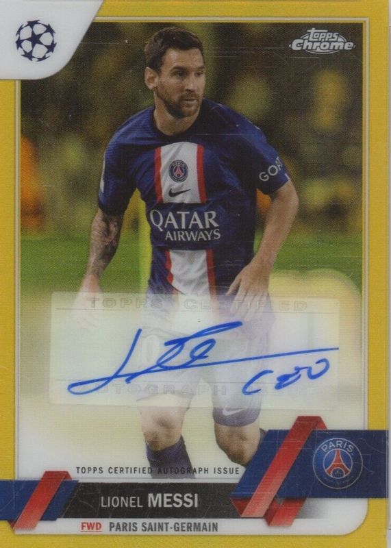 Lionel Messi 2022 Topps Chrome UEFA Club Competitions #CA-LM Autographs - Gold Refractor /50 PSA 9