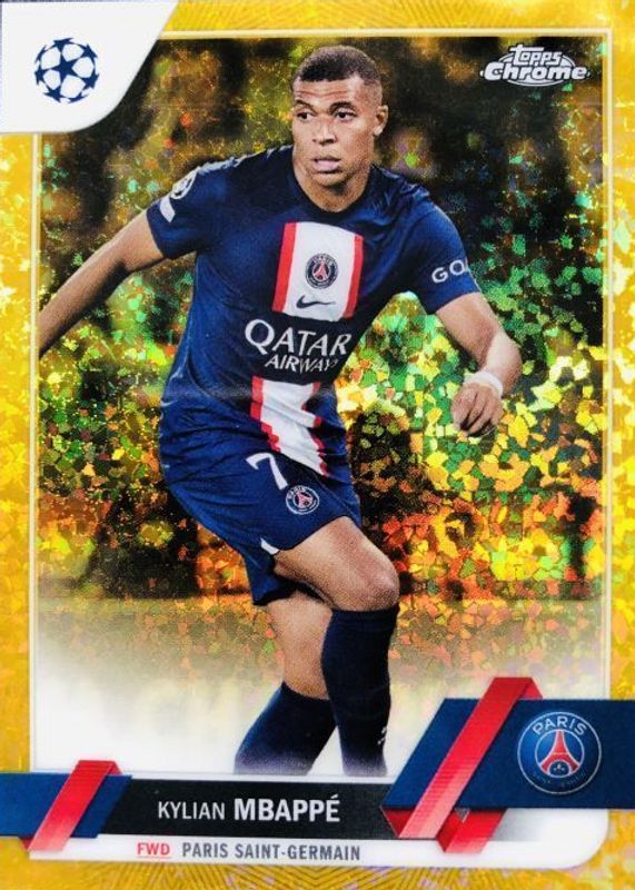 Kylian Mbappe 2022 Topps Chrome UEFA Club Competitions #100 Gold Mini-Diamond Refractor /50 PSA 8