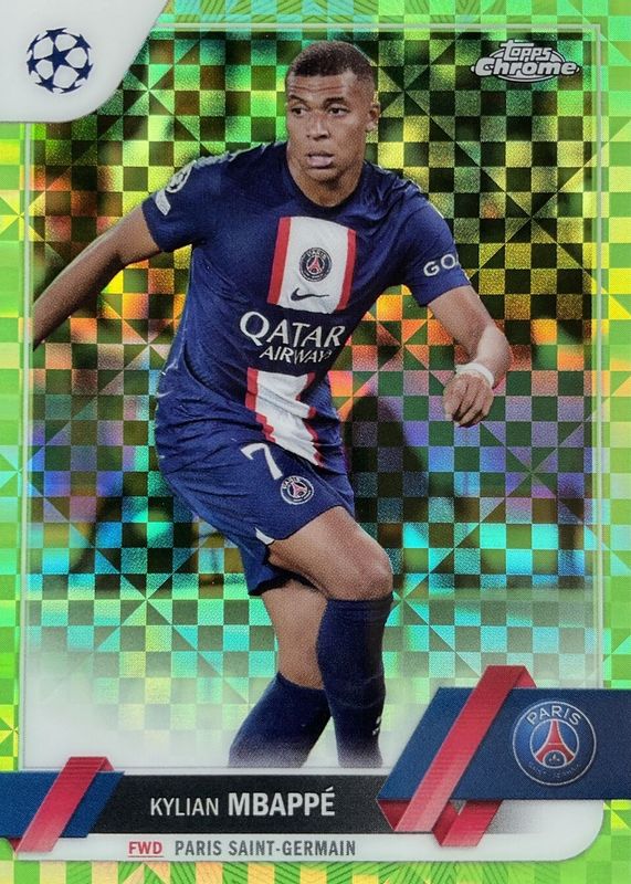 Kylian Mbappe 2022 Topps Chrome UEFA Club Competitions #100 Neon Green X-Fractor /399 BGS 10 PRISTINE