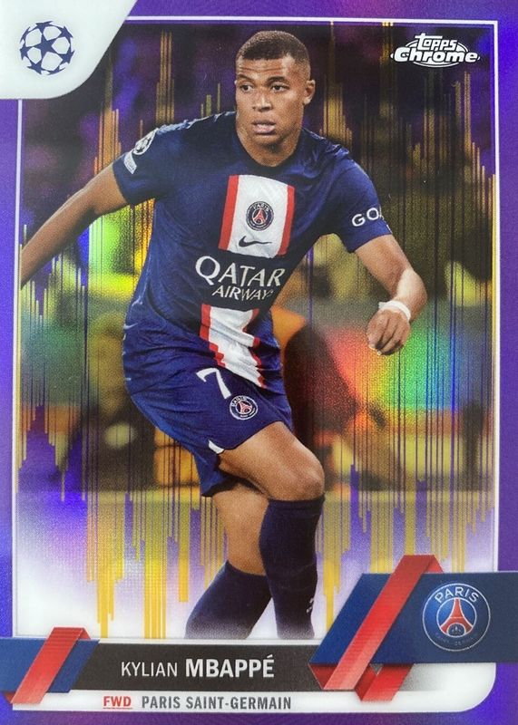 Kylian Mbappe 2022 Topps Chrome UEFA Club Competitions #100 Purple & Gold Seismic Refractor PSA 10