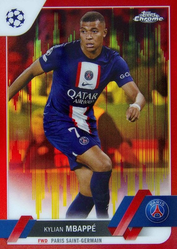 Kylian Mbappe 2022 Topps Chrome UEFA Club Competitions #100 Red & Gold Seismic Refractor PSA 10