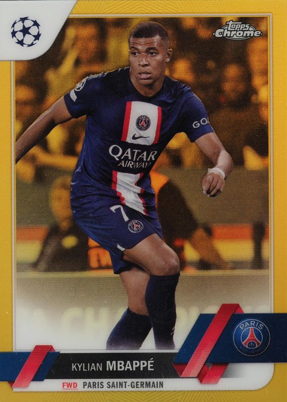 Kylian Mbappe 2022 Topps Chrome UEFA Club Competitions #100 Gold Refractor /50 PSA 9