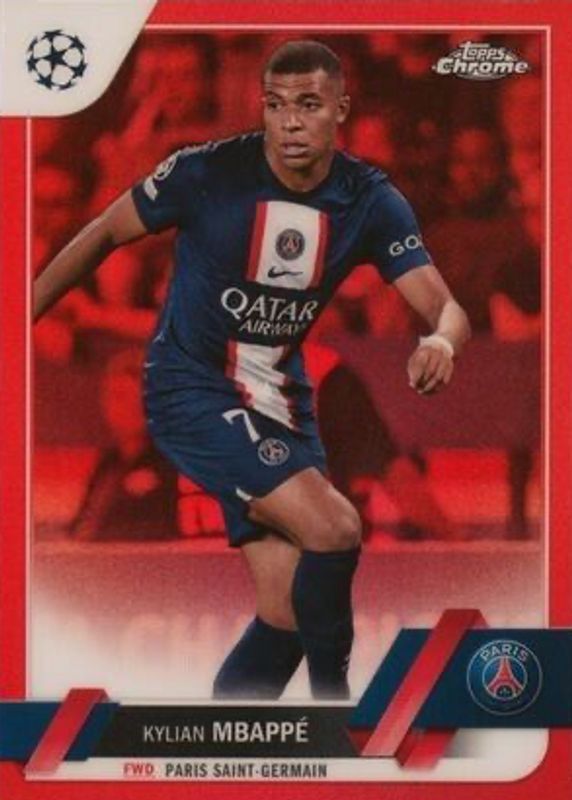 Kylian Mbappe 2022 Topps Chrome UEFA Club Competitions #100 Red Refractor /5 SGC 9.5