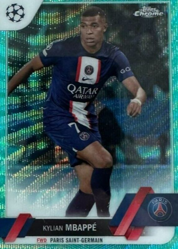 Kylian Mbappe 2022 Topps Chrome UEFA Club Competitions #100 Aqua Refractor /199 SGC 9